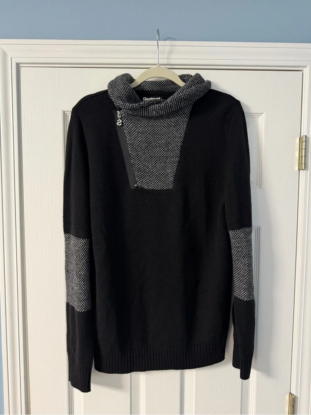 Desigual Black and Gray Zip Funnel-Neck Men's Sweater